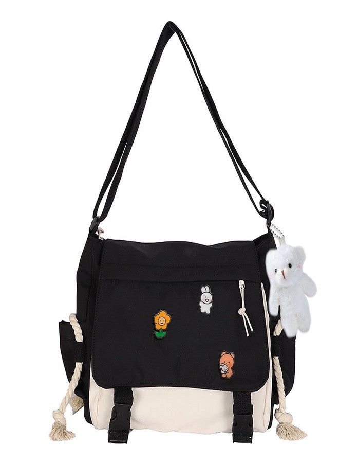 PRLINJSK Cute Messenger Bag for Teen Girls Women, Kawaii Crossbody Shoulder Purse with Pins and Stuffed Pendant Gift - Image 1
